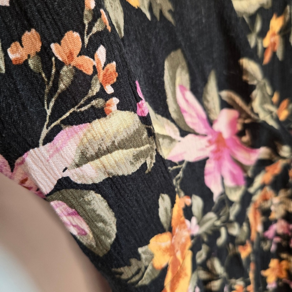 American Eagle Floral pantsuit Black Pink Orange Wide Leg Smocked Back Womens M - Picture 4 of 12